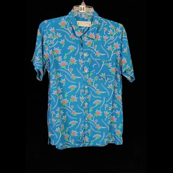Rowdy Gentleman Hawaiian Shirt Short Sleeve Button Down Blue Floral Men's Size S - Picture 1 of 6